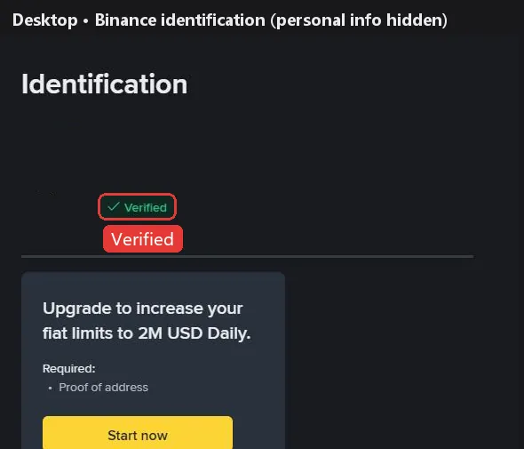 Binance identity verification page
