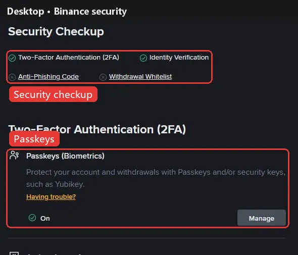 Binance security settings