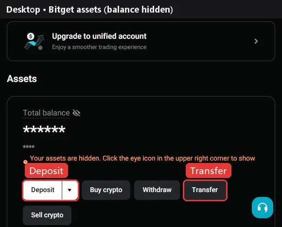 Deposit and Transfer on the Bitget assets page