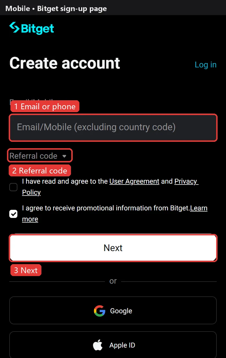 Bitget sign-up page