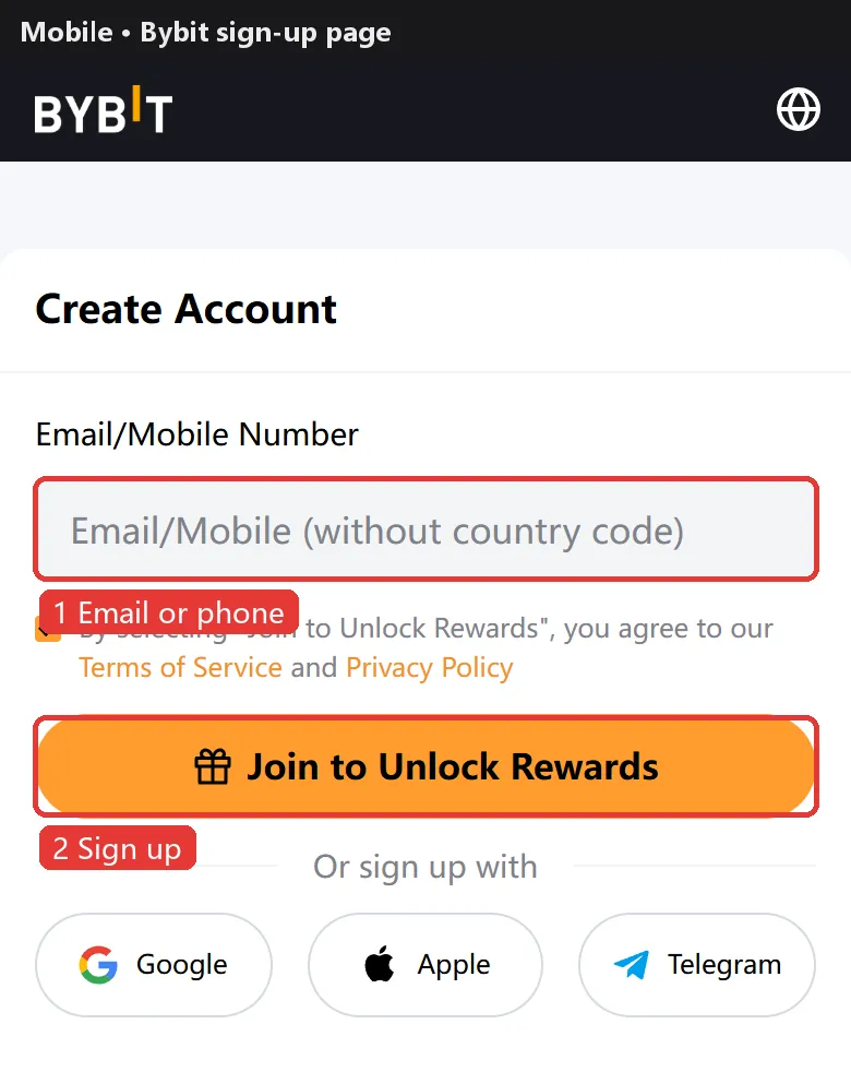 Bybit sign-up page