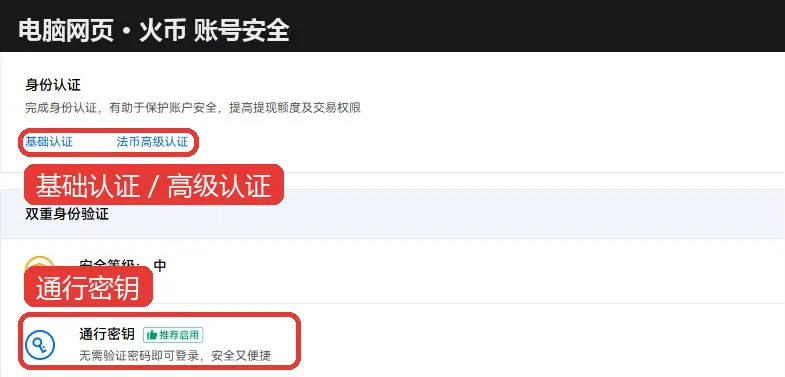 火币 HTX安全设置页面