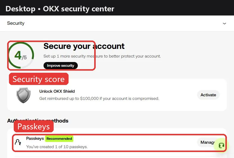 OKX security settings